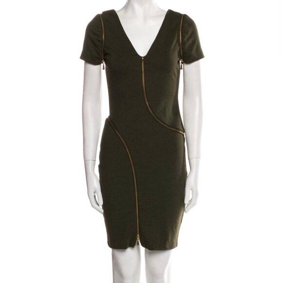 Ted Baker London Green Women's Gold Zipper Short Sleeve Sheath Dress Sz 1, US 2 - Picture 2 of 11